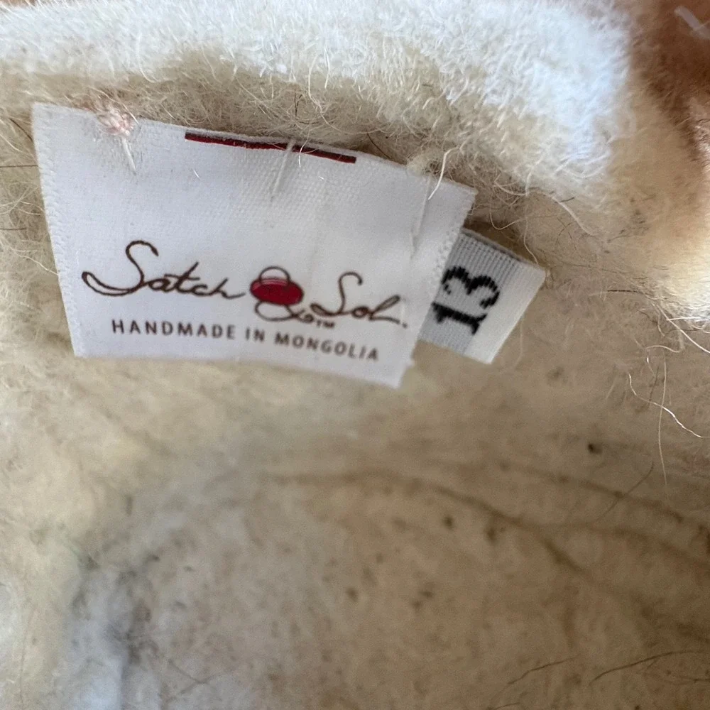 SATCH&SOL Handmade Artisan Wool Felt Mary Jane Slippers Kid Sz 13 Foral Mongolia